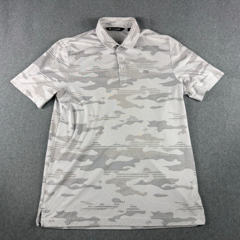 Travis Mathew Polo Shirt Large White Camo Short Sleeve Collared Golf - Picture 2 of 6